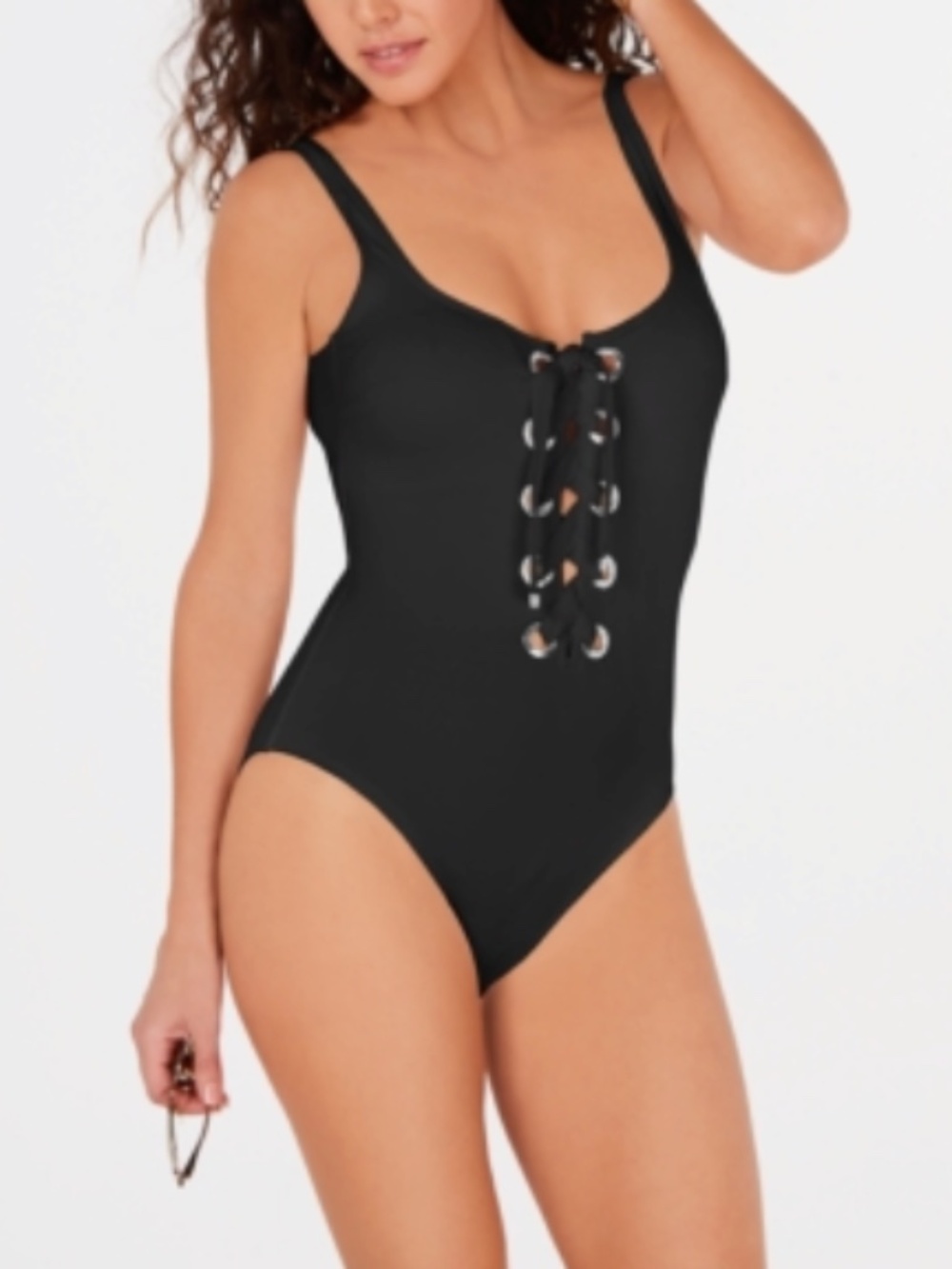 Michael Michael Kors Women's Lace-up One-Piece Swimsuit Black Size 10 11975